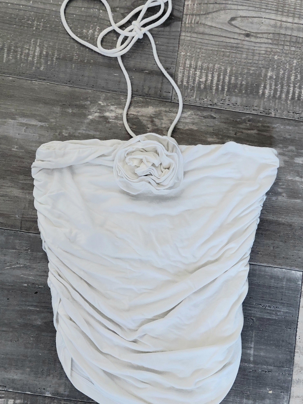 Free People White Ruched Halter Tube Top with Rosette